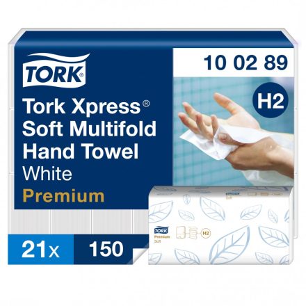 Tork Xpress Soft Multifold kéztörlő H2 Premium fehér, 2 rétegű, 21x25,5 cm SCA100289
