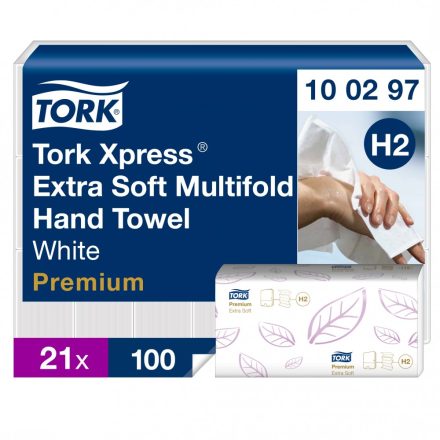 Tork Premium Xpress Multifod kéztörlő, extra soft H2 2 r, fehér, 21x100lap SCA100297