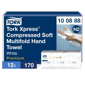   Tork Xpress Soft Multifold tömörített hajtogatott kéztörlő H2 Premium fehér, 2 rétegű, 21,2x32 cm SCA100888
