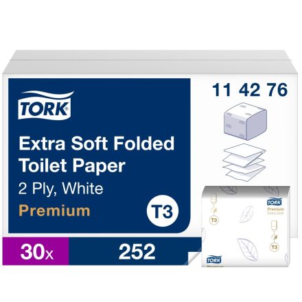 Tork Premium Folded hajtogatott toalettpapír, extra soft T3 2 r, fehér, 30x252lap SCA114276