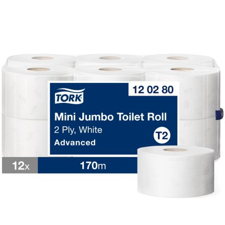 Tork Advanced mini jumbo toalettpapír T2 2 r, fehér, 12x170m SCA120280