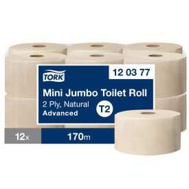   Tork mini Jumbo tekercses WC papír T2 2 rétegű, natúr, 12x170m SCA120377