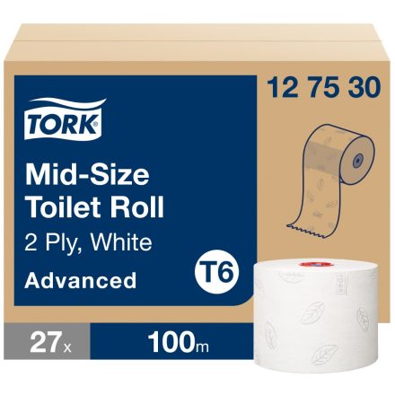 Tork Advanced Mid size toalettpapír tekercs T6 2 r, fehér, 27x100m SCA127530