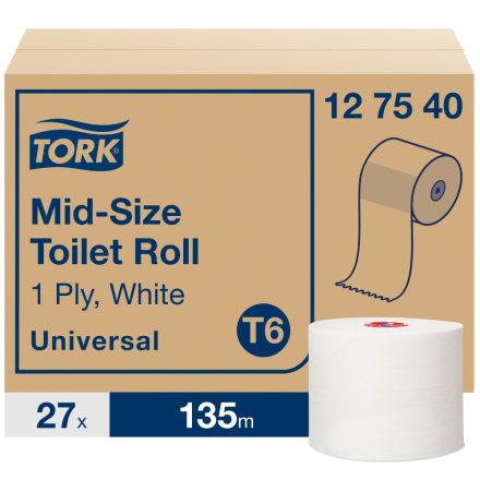 Tork Mid-size toalettpapír T6 Universal fehér, 1 rétegű, 9,9 cm/135 m SCA127540