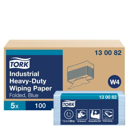 Tork nagyteljesítményű kéztörlő papír, W4 3 rétegű, kék 38,5x32,4 cm SCA130082