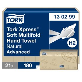   Tork Advanced Xpress Multifod hajtogatott kéztörlő, soft H2 2 rétegű, natúr, 21x24 cm SCA130299