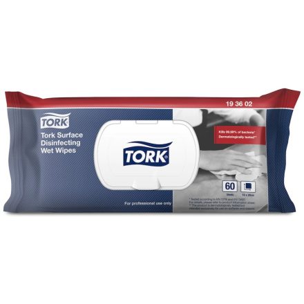 Tork Premium felületfertőtlenítő nedves tisztítókendő W20, biocid, citrus illat, 12 x 60 lap SCA193602