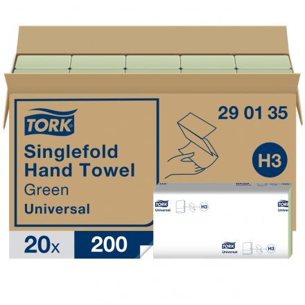 Tork Universal Singlefold Z hajtogatott kéztörlő H3 1 rétegű, zöld, 20x200lap SCA290135