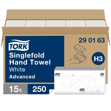 Tork Advanced Singlefold Z hajtogatott kéztörlő, soft H3 2 rétegű, fehér, 15x250lap SCA290163