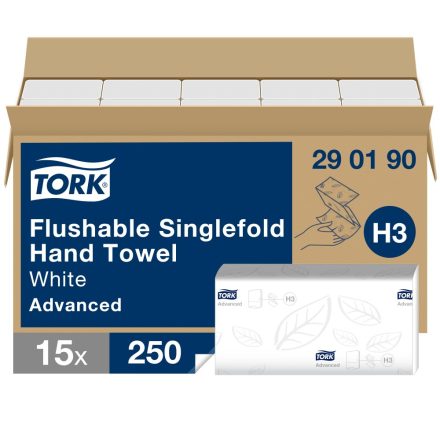 Tork Advanced Singlefold Z hajtogatott kéztörlő, toalettbe dobható H3 2r, extra fehér, 15x250lap SCA290190