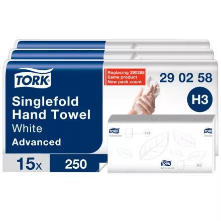 Tork Advanced Singlefold Z hajtogatott kéztörlő C&C, H3 2 rétegű, fehér, 15x250lap SCA290258