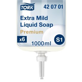   Tork Premium illatmentes, kézkímélő folyékony ipari szappan érzékeny bőrre S1 fehér, 1 liter SCA420701