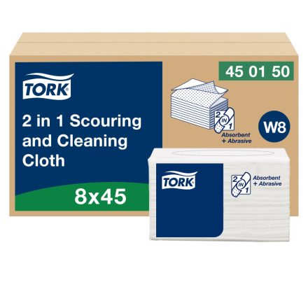 Tork Premium 2 in 1 súroló- és tisztítókendő, W8, 1 rétegű, fehér, 30x38,5 cm SCA450150