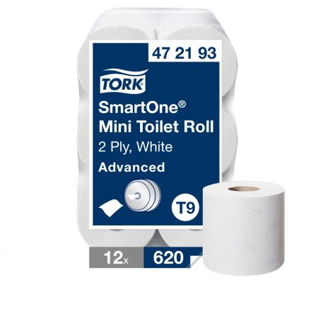 Tork Advanced SmartOne mini toalettpapír T9 2 r, fehér 12x620 lap SCA472193