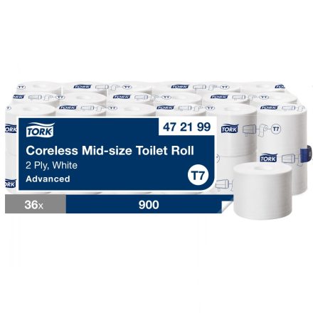 Tork Advanced Mid Size belsőmag nélküli toalettpapír T7 2 r, fehér, 36x900lap SCA472199