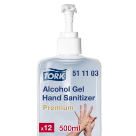   Tork Premium alkoholos kézfertőtlenítő gél, biocid, hordozható pumpás flakon, színtelen, 500 ml SCA511103